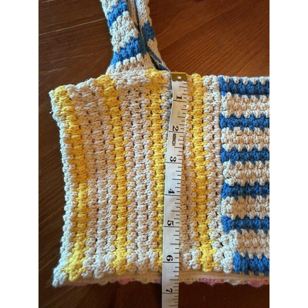 Zara NWT Women’s S Crochet Knit Tote Bag Multicolor Striped Cotton Boho